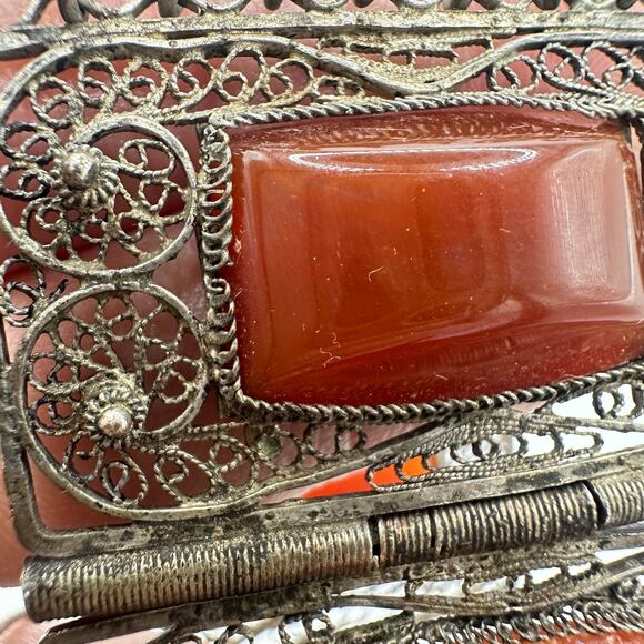 Antique Ottoman Turkish 800 silver handmade filigree carnelian glass bracelet - Picture 9 of 10